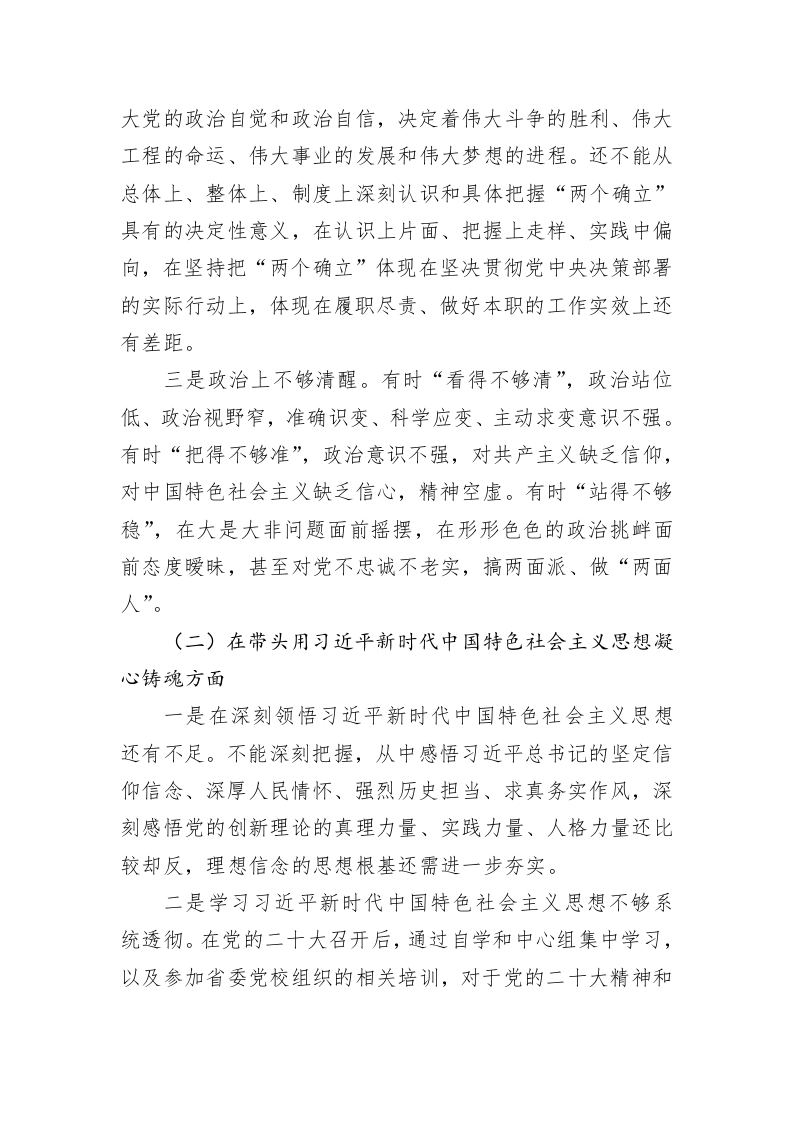 2022年度民主生活会个人对照检查材料（市常委班子成员） 第2页