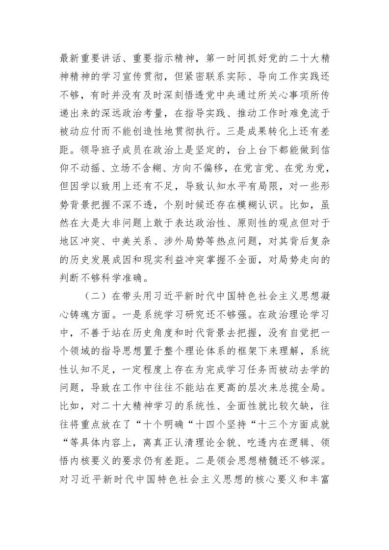 市局党委班子2022年度专题民主生活会对照检查材料 第2页