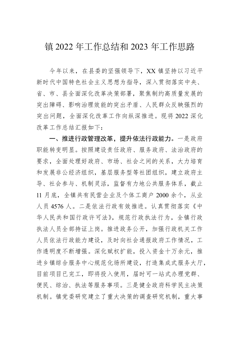 镇2022年工作总结和2023年工作思路 第1页