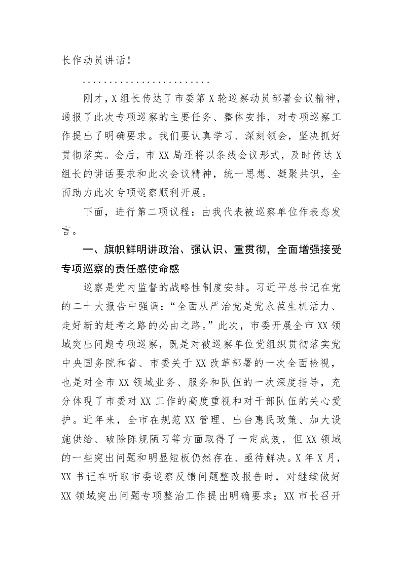 专项巡察进驻动员会主持词和表态发言 第2页