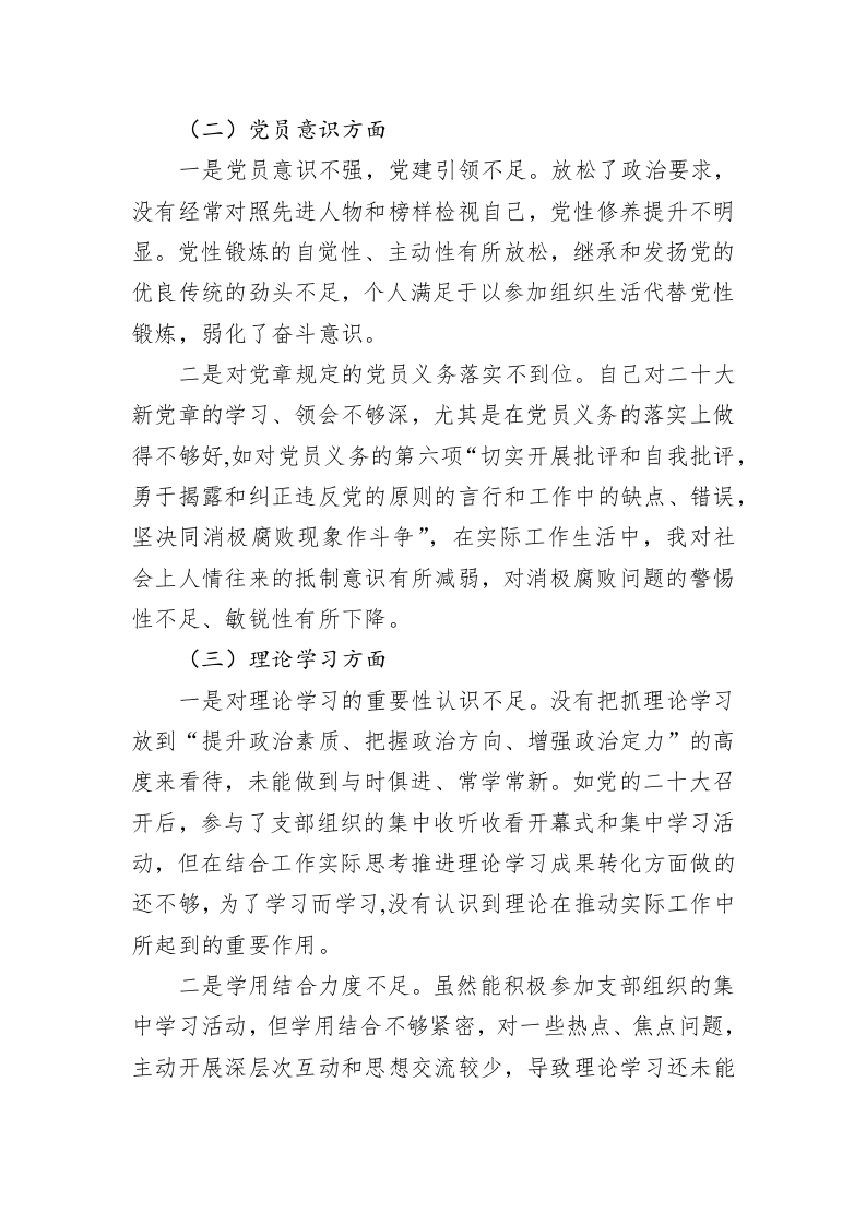 2023年度组织生活会七个方面个人对照检查材料 第2页