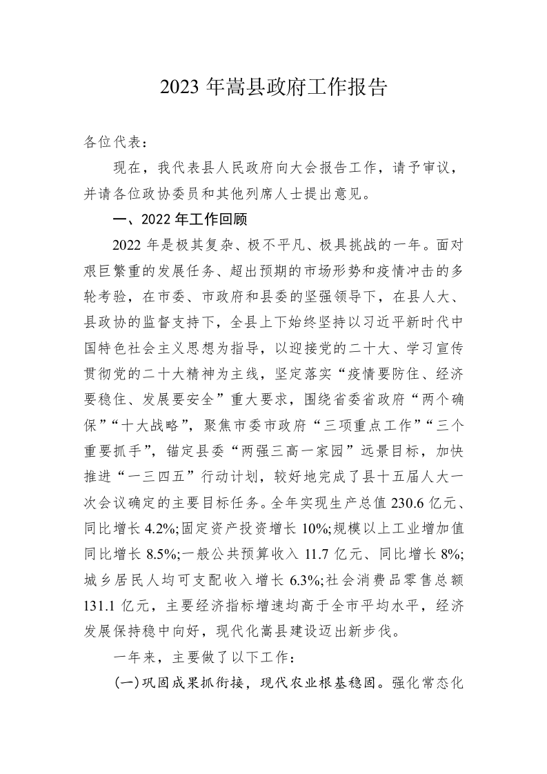 2023年嵩县政府工作报告（20230227） 第1页