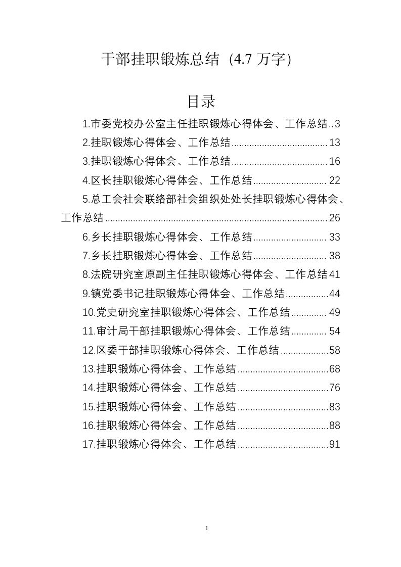 干部挂职锻炼总结（4.7万字） 第1页