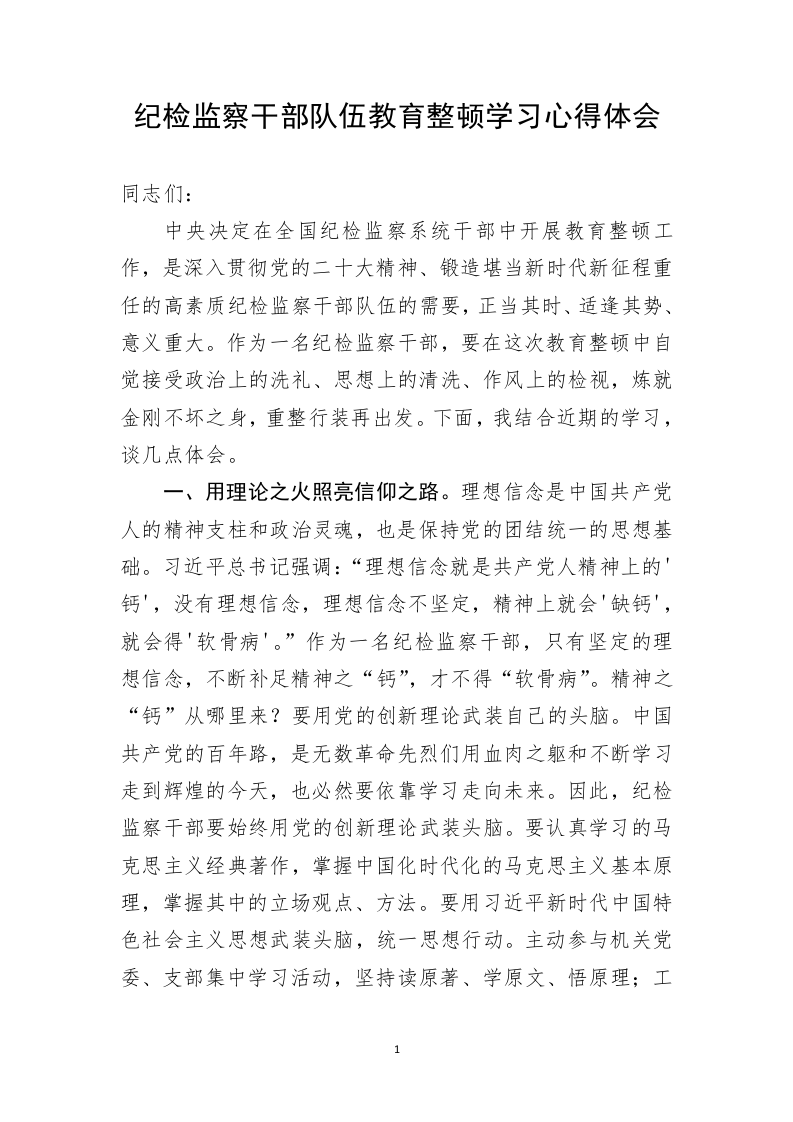 纪检监察干部队伍教育整顿学习心得体会 第1页
