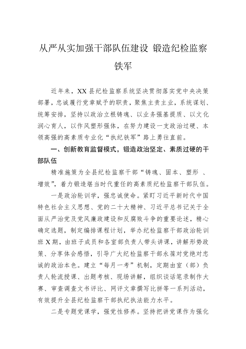 从严从实加强干部队伍建设 锻造纪检监察铁军 第1页