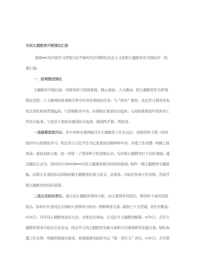 市局主题教育开展情况汇报 第1页