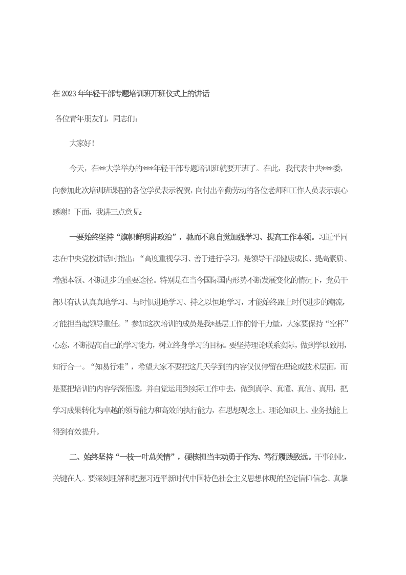 在2023年年轻干部专题培训班开班仪式上的讲话 第1页