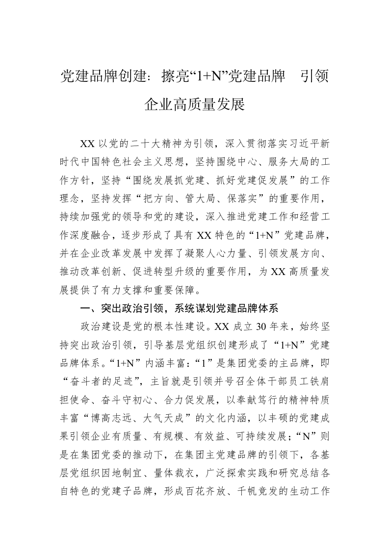 党建品牌创建：擦亮“1+N”党建品牌  引领企业高质量发展 第1页