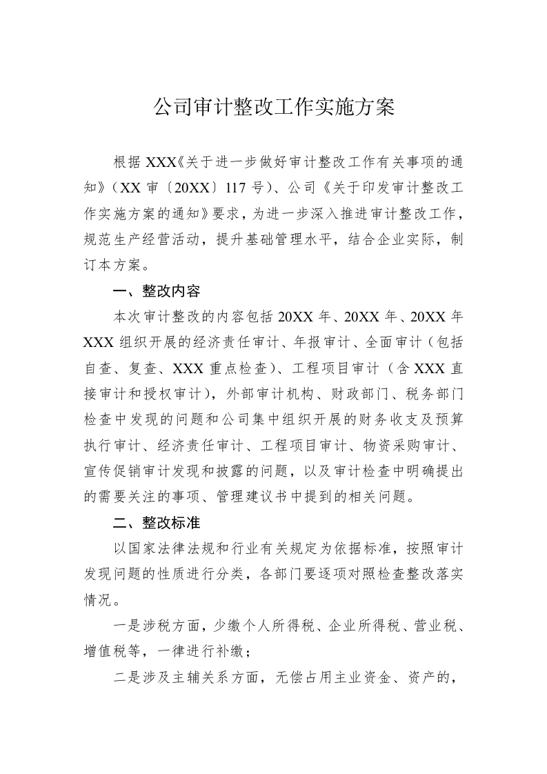 公司审计整改工作实施方案 第1页