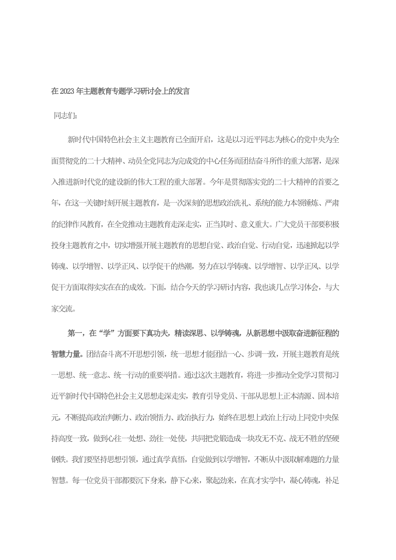 在2023年主题教育专题学习研讨会上的发言 第1页