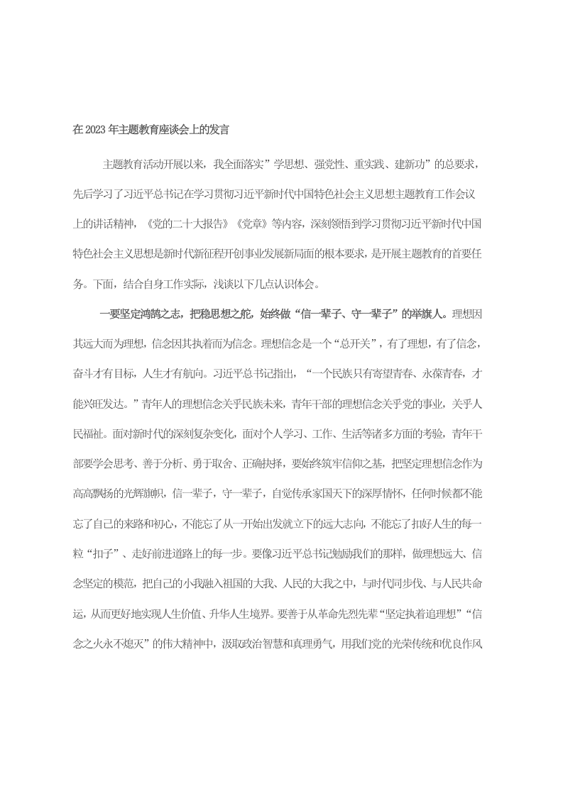 在2023年主题教育座谈会上的发言 第1页