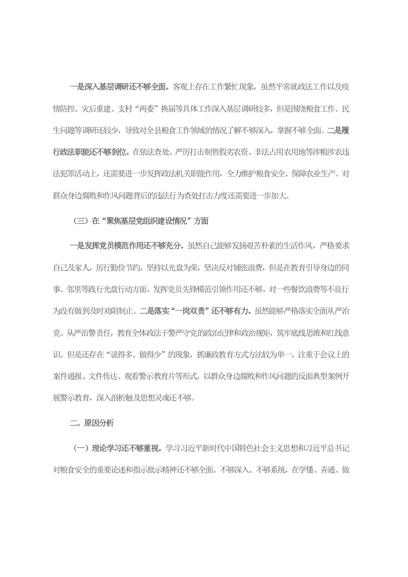 在县粮食购销系统机动式巡察反馈意见整改专题民主生活会发言提纲 第2页
