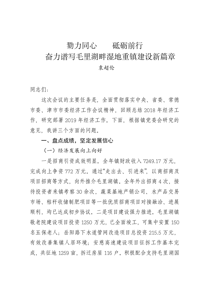 袁超伦：在2019年经济工作会议上的讲话 第1页