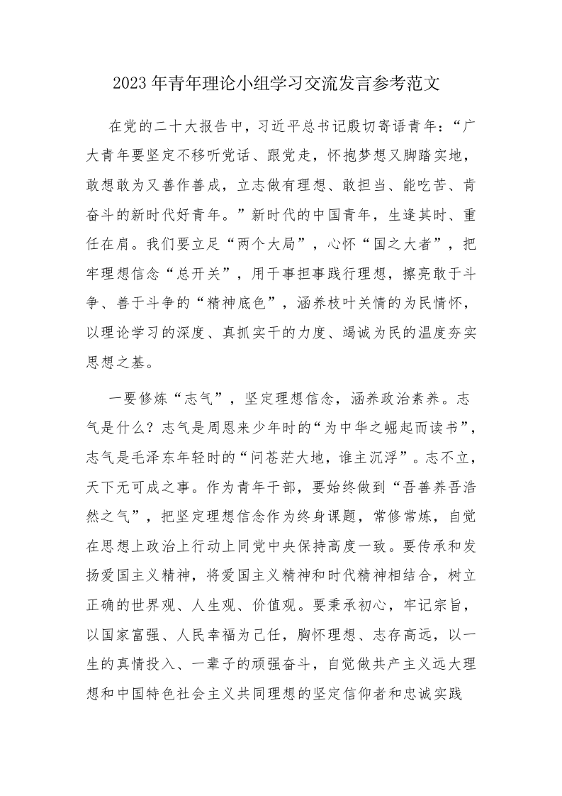 2023年青年理论小组学习交流发言参考范文 第1页