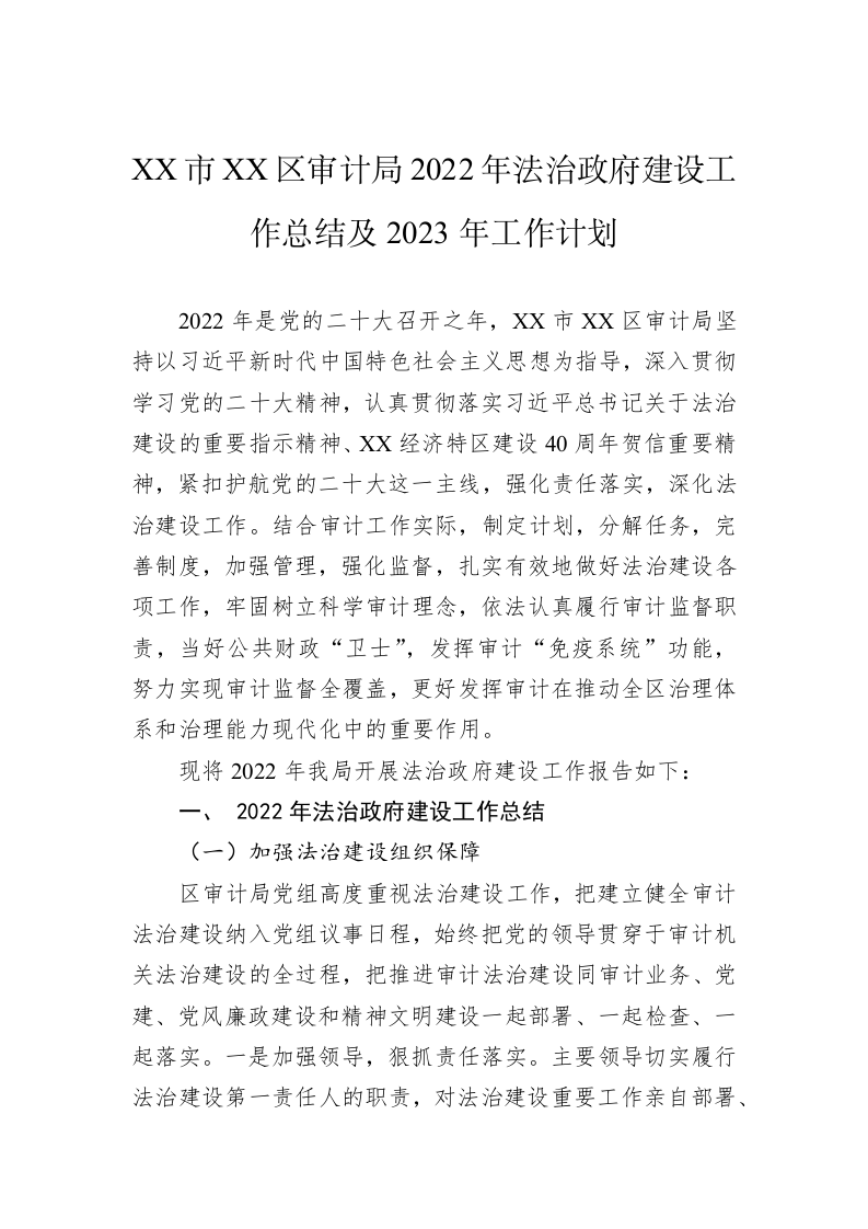 XX市XX区审计局2022年法治政府建设工作总结及2023年工作计划 第1页