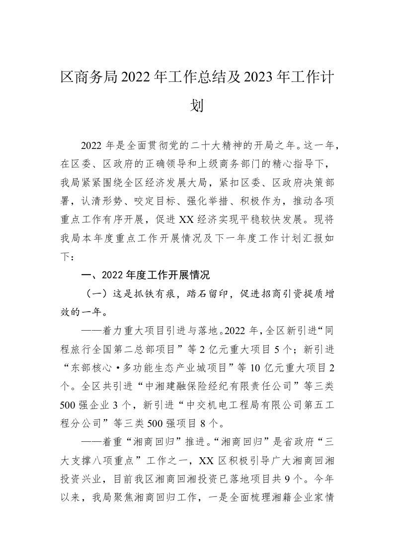 区商务局2022年工作总结及2023年工作计划 第1页