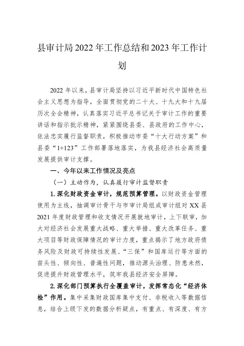 县审计局2022年工作总结和2023年工作计划 第1页
