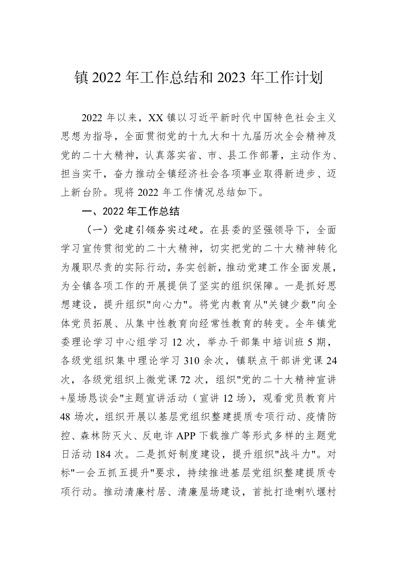 镇2022年工作总结和2023年工作计划 第1页