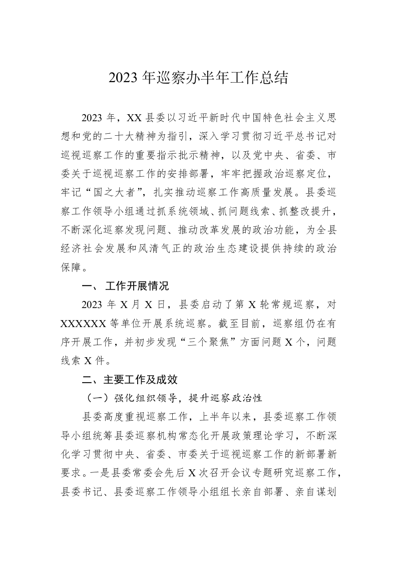 2023年巡察办半年工作总结 第1页