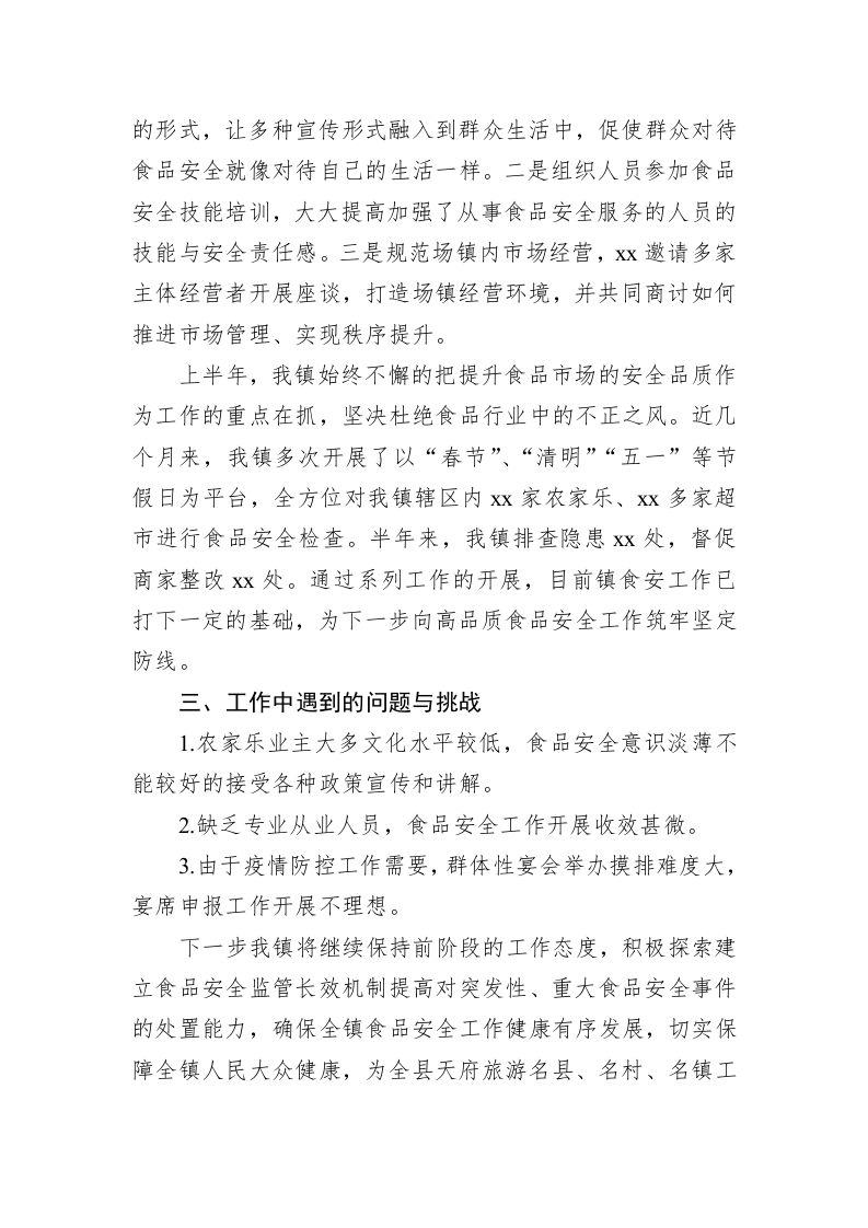 xx镇2022年上半年食品安全工作总结 第2页