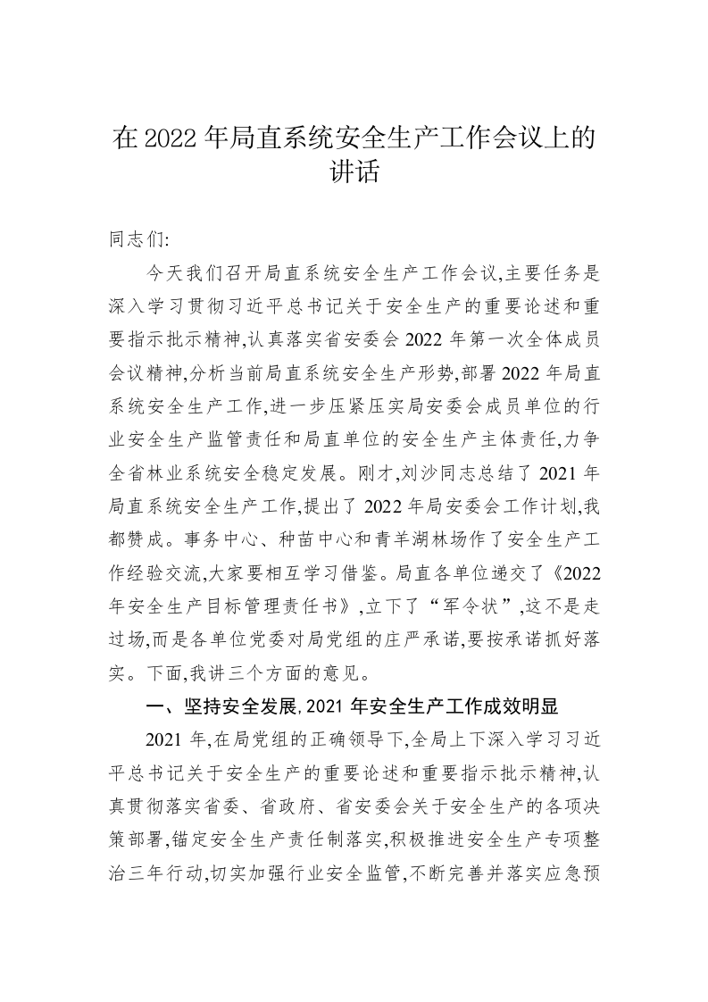 在2022年局直系统安全生产工作会议上的讲话 第1页
