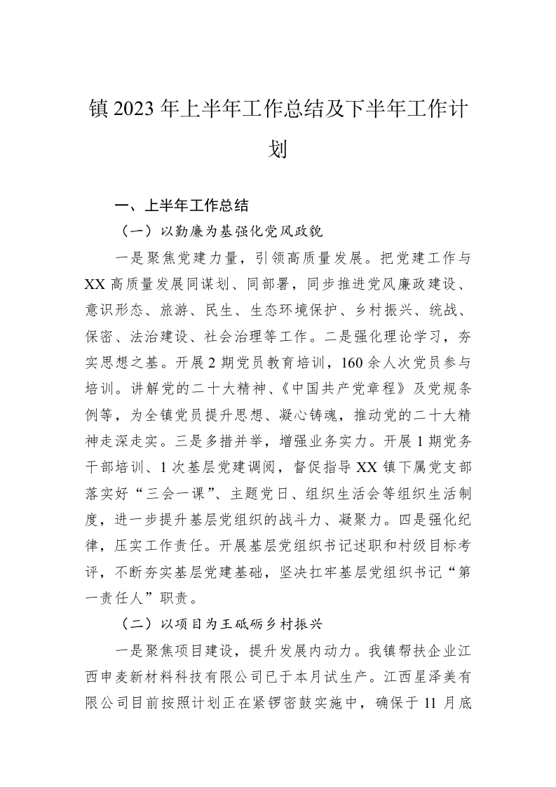 镇2023年上半年工作总结及下半年工作计划 第1页