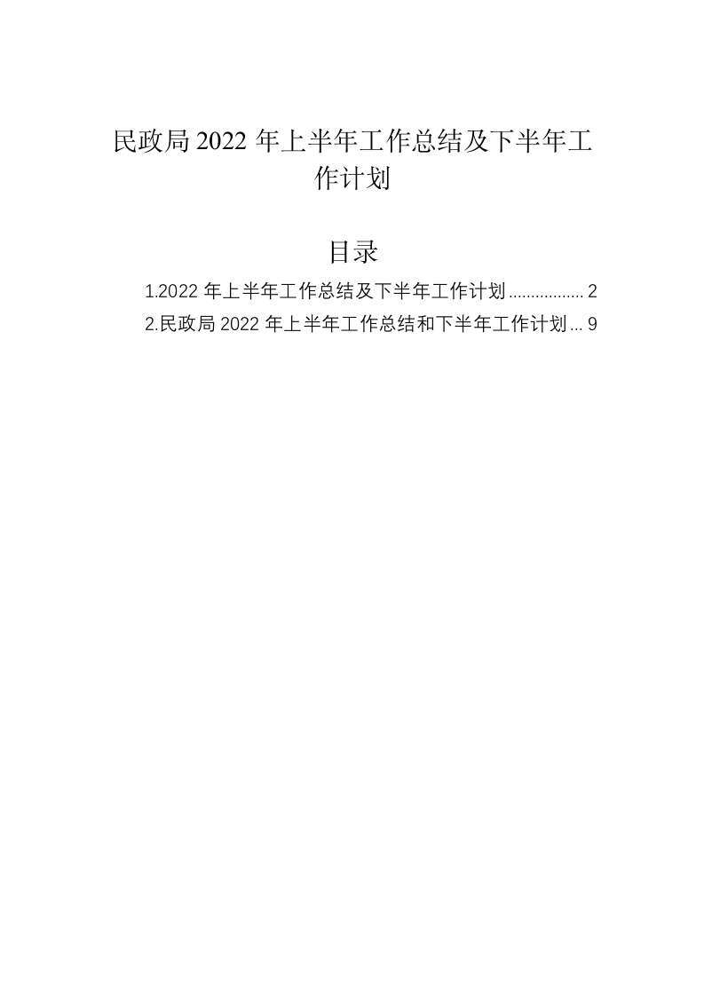 民政局2022年上半年工作总结及下半年工作计划 第1页