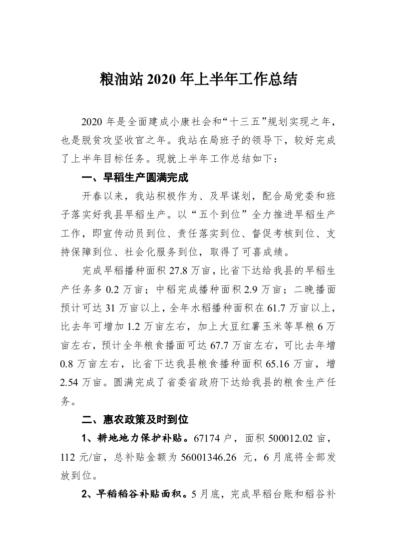 粮油站2020年上半年工作总结 第1页