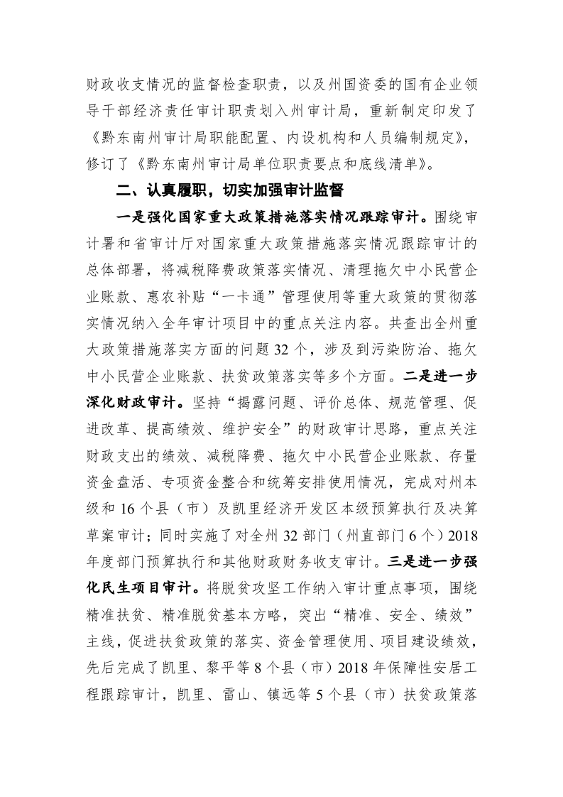 黔东南州审计局2019年度工作总结及2020年重点工作情况 第2页