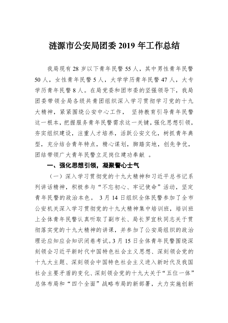涟源市公安局团委2019年工作总结 第1页