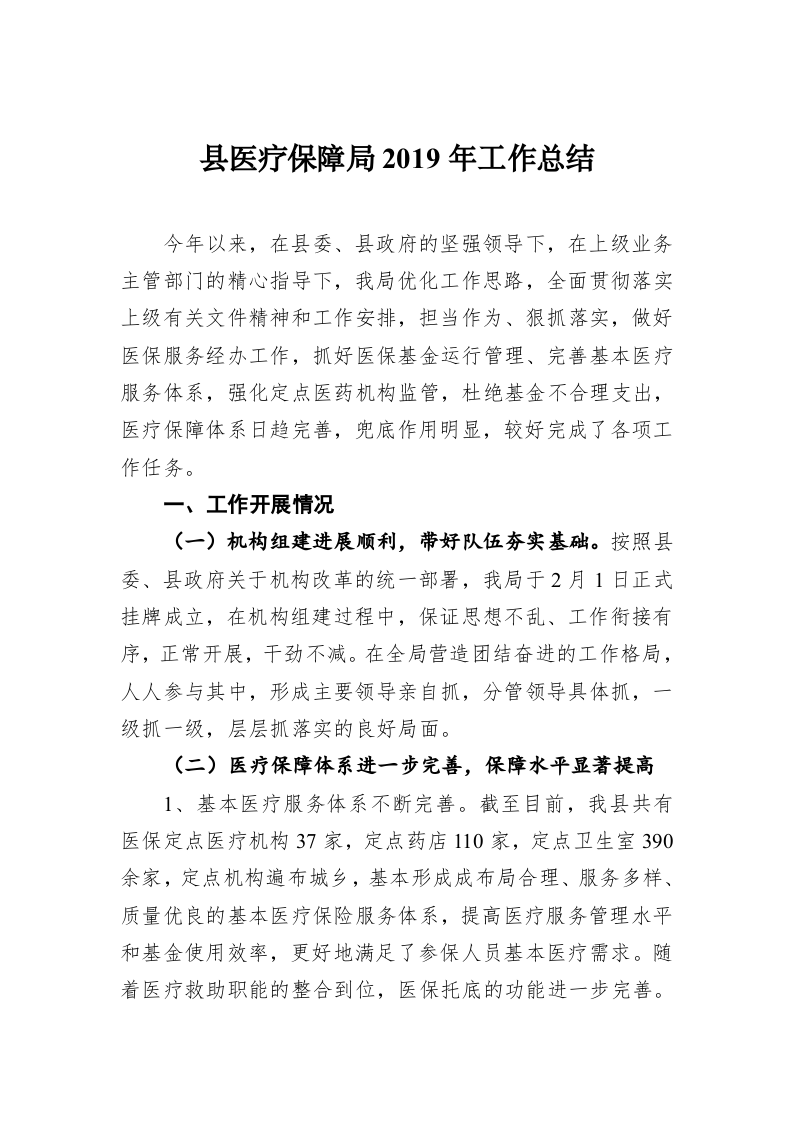 县医疗保障局2019年工作总结 第1页