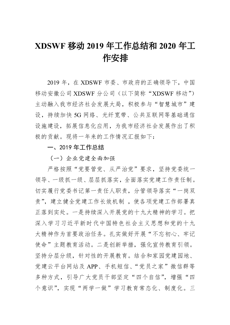 XDSWF移动2019年工作总结和2020年工作安排 第1页