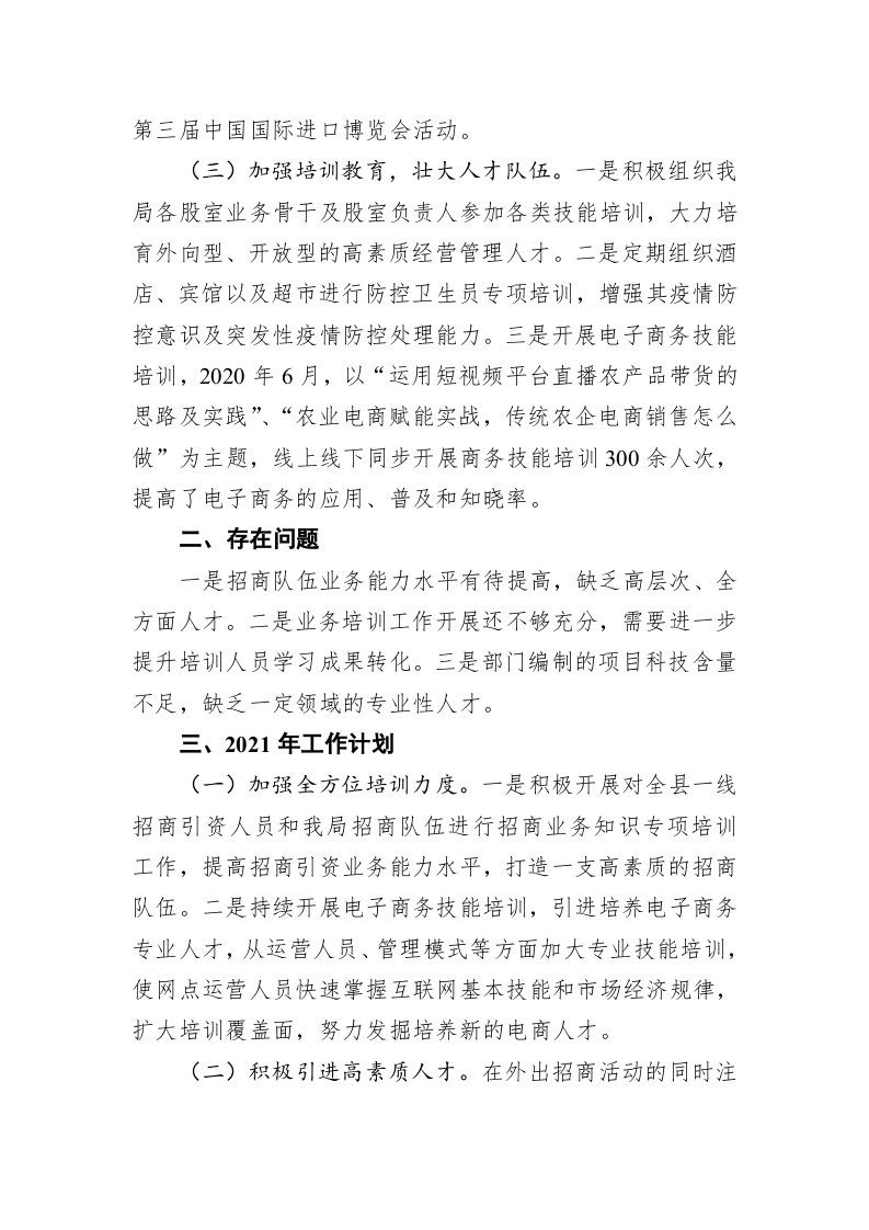 XX县商务经合局2020年人才工作总结及2021年工作计划的报告 第2页