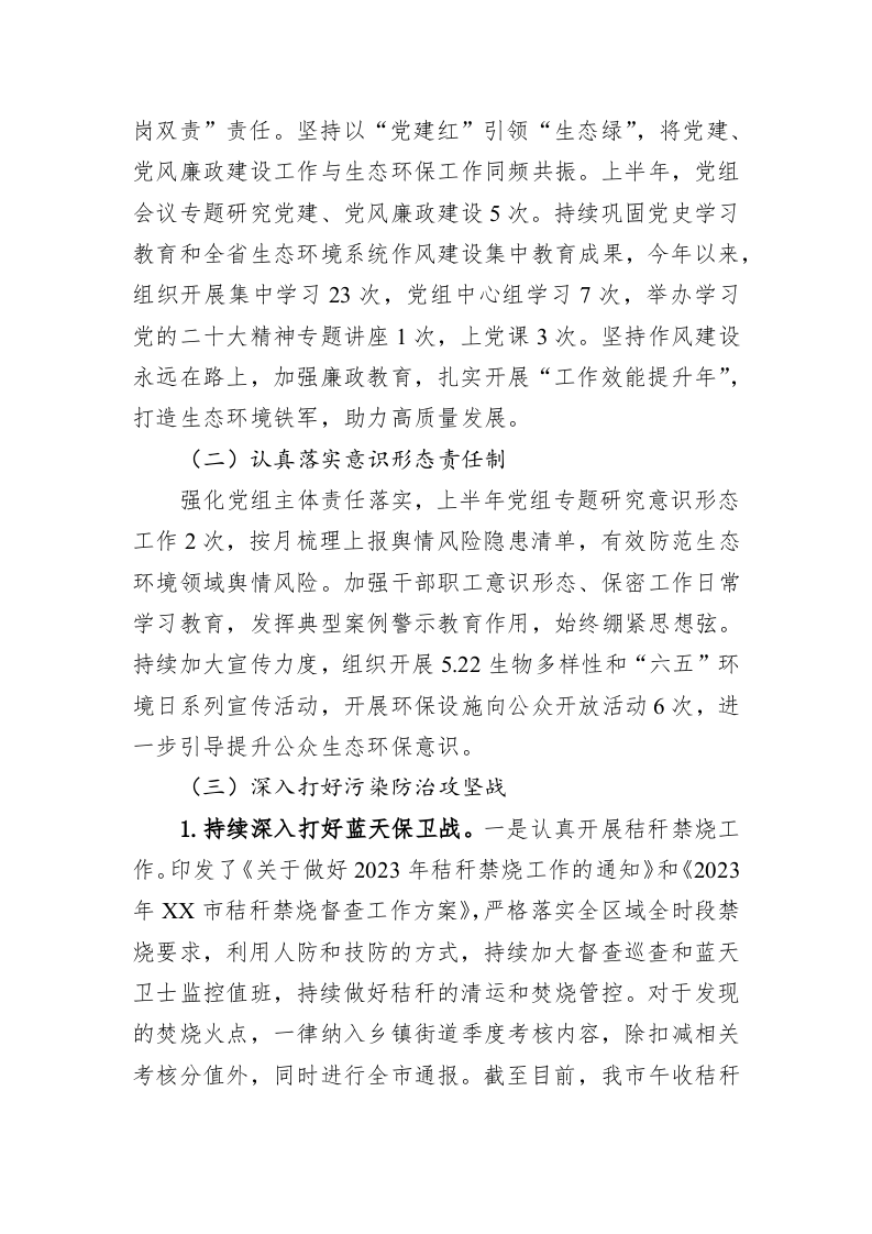 市生态环境分局2023年上半年工作总结及下半年工作计划（20230627） 第2页