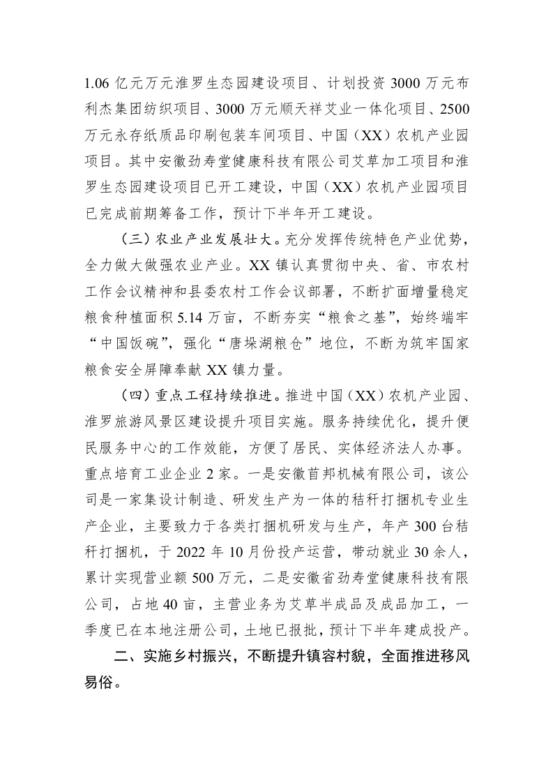 镇2023年上半年工作总结和下半年工作计划（20230629） 第2页