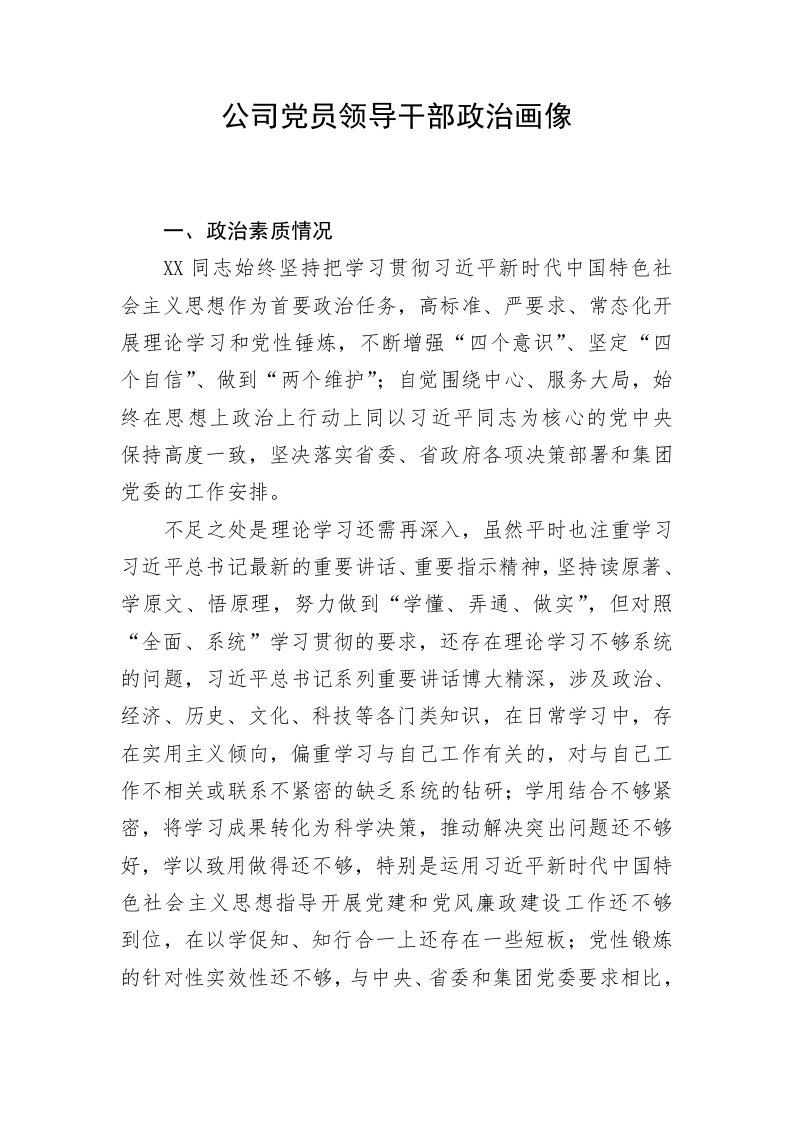 公司党员领导干部政治画像 第1页