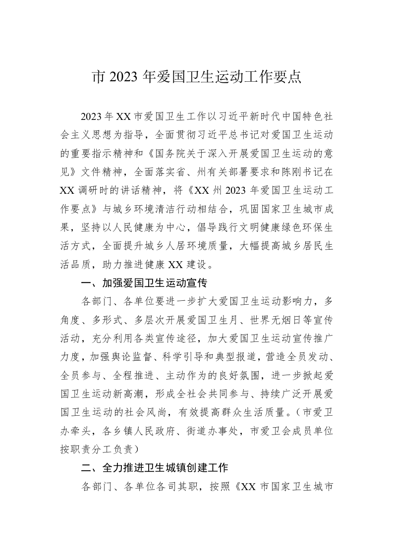 市2023年爱国卫生运动工作要点 第1页