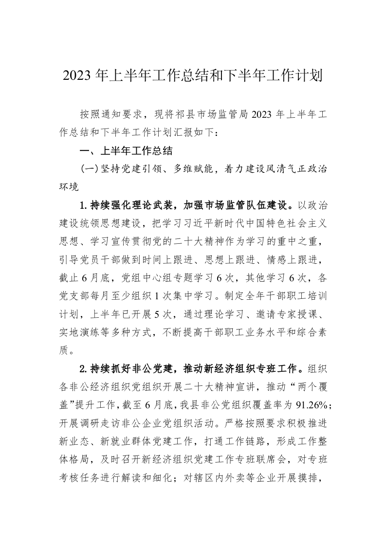 2023年上半年工作总结和下半年工作计划 第1页