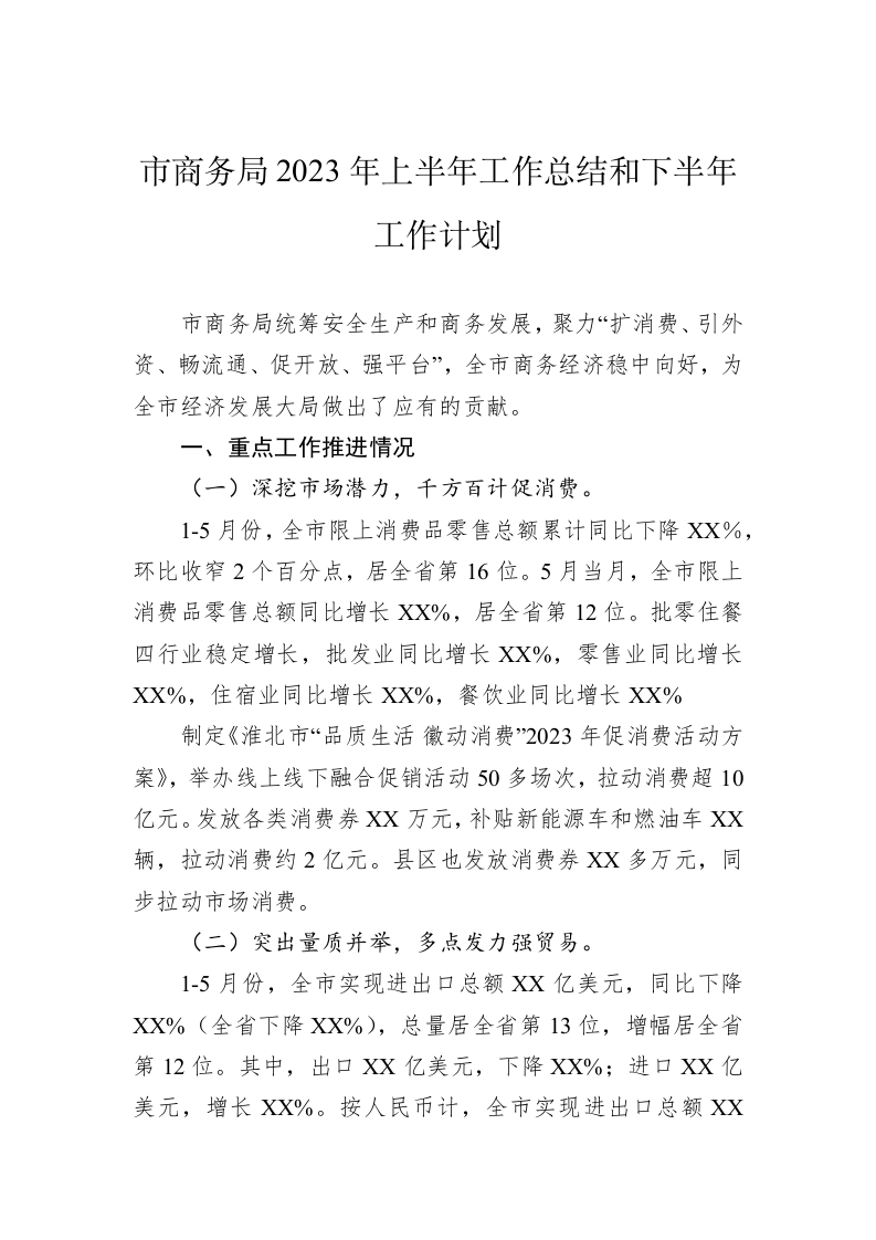 市商务局2023年上半年工作总结和下半年工作计划 第1页