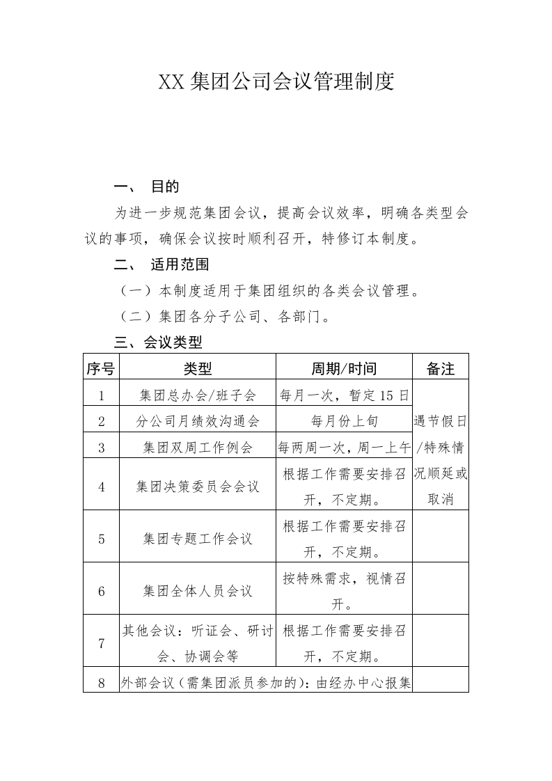 XX集团公司会议管理制度 第1页