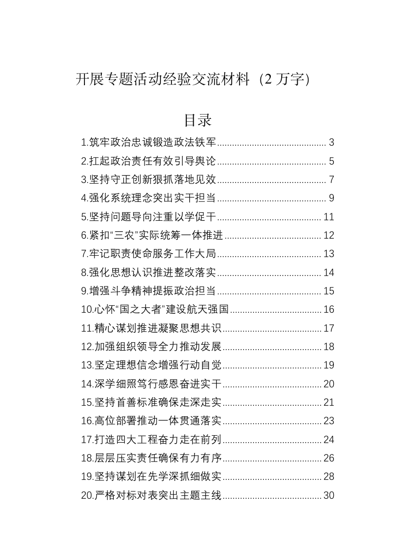 开展专题活动经验交流材料（2万字） 第1页