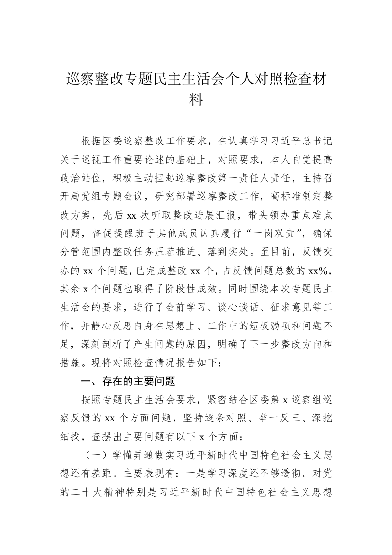 巡察整改专题民主生活会个人对照检查材料 第2页